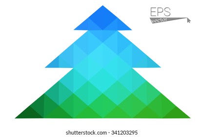 Blue, green low poly style christmas tree vector illustration consisting of triangles. Abstract triangular polygonal origami or crystal design of New Years celebration. Isolated on white background