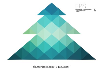 Blue, green low poly style christmas tree vector illustration consisting of triangles. Abstract triangular polygonal origami or crystal design of New Years celebration. Isolated on white background