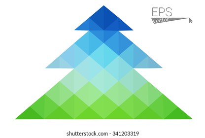 Blue, green low poly style christmas tree vector illustration consisting of triangles. Abstract triangular polygonal origami or crystal design of New Years celebration. Isolated on white background