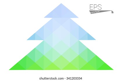 Blue, green low poly style christmas tree vector illustration consisting of triangles. Abstract triangular polygonal origami or crystal design of New Years celebration. Isolated on white background
