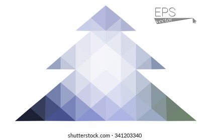Blue, green low poly style christmas tree vector illustration consisting of triangles. Abstract triangular polygonal origami or crystal design of New Years celebration. Isolated on white background
