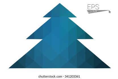 Blue, green low poly style christmas tree vector illustration consisting of triangles. Abstract triangular polygonal origami or crystal design of New Years celebration. Isolated on white background