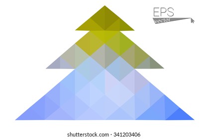 Blue, green low poly style christmas tree vector illustration consisting of triangles. Abstract triangular polygonal origami or crystal design of New Years celebration. Isolated on white background