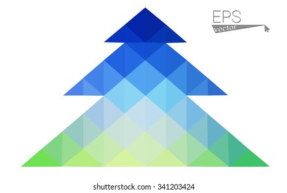 Blue, green low poly style christmas tree vector illustration consisting of triangles. Abstract triangular polygonal origami or crystal design of New Years celebration. Isolated on white background