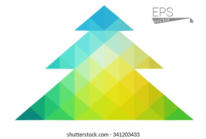 Blue, green low poly style christmas tree vector illustration consisting of triangles. Abstract triangular polygonal origami or crystal design of New Years celebration. Isolated on white background