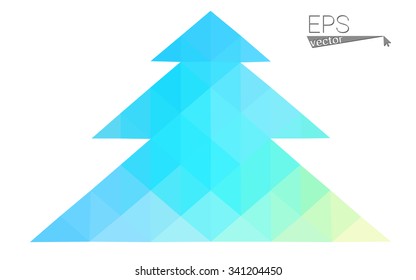 Blue, green low poly style christmas tree vector illustration consisting of triangles. Abstract triangular polygonal origami or crystal design of New Years celebration. Isolated on white background