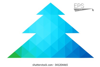 Blue, green low poly style christmas tree vector illustration consisting of triangles. Abstract triangular polygonal origami or crystal design of New Years celebration. Isolated on white background