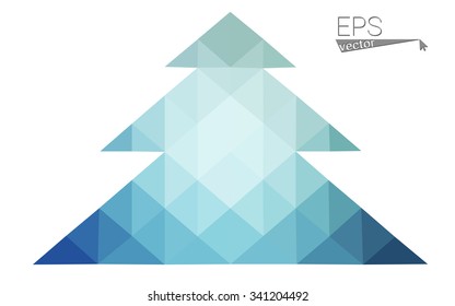 Blue, green low poly style christmas tree vector illustration consisting of triangles. Abstract triangular polygonal origami or crystal design of New Years celebration. Isolated on white background