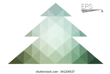 Blue, green low poly style christmas tree vector illustration consisting of triangles. Abstract triangular polygonal origami or crystal design of New Years celebration. Isolated on white background