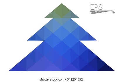 Blue, green low poly style christmas tree vector illustration consisting of triangles. Abstract triangular polygonal origami or crystal design of New Years celebration. Isolated on white background