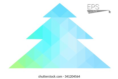 Blue, green low poly style christmas tree vector illustration consisting of triangles. Abstract triangular polygonal origami or crystal design of New Years celebration. Isolated on white background