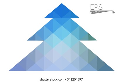 Blue, green low poly style christmas tree vector illustration consisting of triangles. Abstract triangular polygonal origami or crystal design of New Years celebration. Isolated on white background