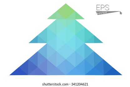 Blue, green low poly style christmas tree vector illustration consisting of triangles. Abstract triangular polygonal origami or crystal design of New Years celebration. Isolated on white background