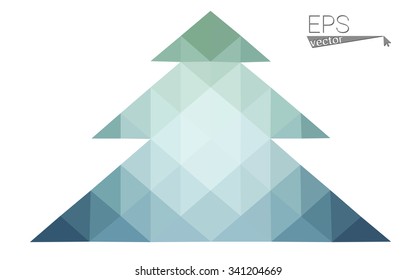 Blue, green low poly style christmas tree vector illustration consisting of triangles. Abstract triangular polygonal origami or crystal design of New Years celebration. Isolated on white background