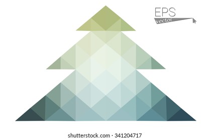 Blue, green low poly style christmas tree vector illustration consisting of triangles. Abstract triangular polygonal origami or crystal design of New Years celebration. Isolated on white background
