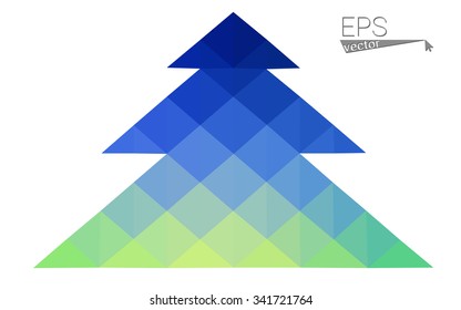 Blue, green low poly style christmas tree vector illustration consisting of triangles. Abstract triangular polygonal origami or crystal design of New Years celebration. Isolated on white background