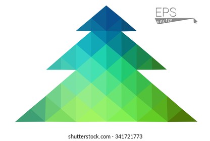 Blue, green low poly style christmas tree vector illustration consisting of triangles. Abstract triangular polygonal origami or crystal design of New Years celebration. Isolated on white background