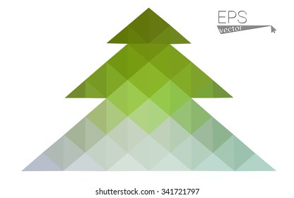 Blue, green low poly style christmas tree vector illustration consisting of triangles. Abstract triangular polygonal origami or crystal design of New Years celebration. Isolated on white background