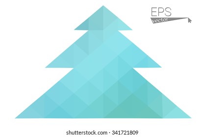 Blue, green low poly style christmas tree vector illustration consisting of triangles. Abstract triangular polygonal origami or crystal design of New Years celebration. Isolated on white background