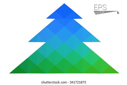 Blue, green low poly style christmas tree vector illustration consisting of triangles. Abstract triangular polygonal origami or crystal design of New Years celebration. Isolated on white background