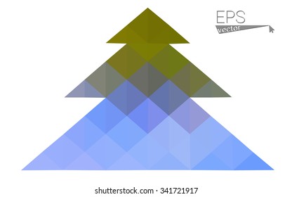 Blue, green low poly style christmas tree vector illustration consisting of triangles. Abstract triangular polygonal origami or crystal design of New Years celebration. Isolated on white background