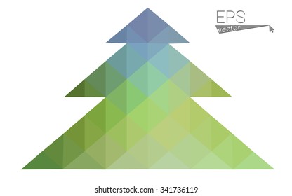 Blue, green low poly style christmas tree vector illustration consisting of triangles. Abstract triangular polygonal origami or crystal design of New Years celebration. Isolated on white background