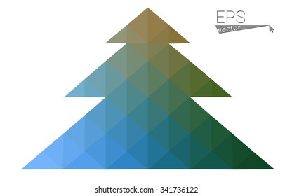 Blue, green low poly style christmas tree vector illustration consisting of triangles. Abstract triangular polygonal origami or crystal design of New Years celebration. Isolated on white background
