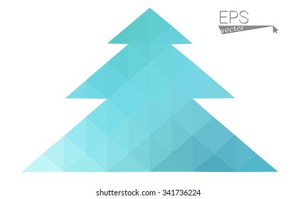 Blue, green low poly style christmas tree vector illustration consisting of triangles. Abstract triangular polygonal origami or crystal design of New Years celebration. Isolated on white background