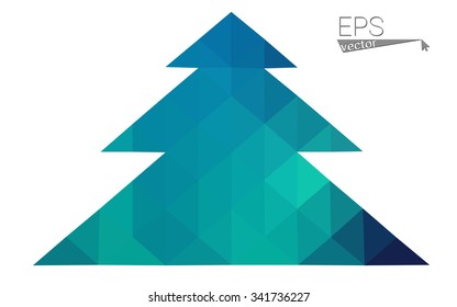 Blue, green low poly style christmas tree vector illustration consisting of triangles. Abstract triangular polygonal origami or crystal design of New Years celebration. Isolated on white background