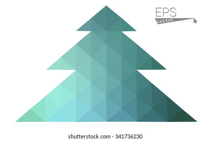 Blue, green low poly style christmas tree vector illustration consisting of triangles. Abstract triangular polygonal origami or crystal design of New Years celebration. Isolated on white background