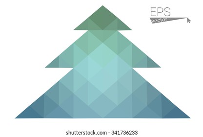 Blue, green low poly style christmas tree vector illustration consisting of triangles. Abstract triangular polygonal origami or crystal design of New Years celebration. Isolated on white background