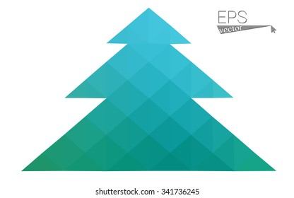 Blue, green low poly style christmas tree vector illustration consisting of triangles. Abstract triangular polygonal origami or crystal design of New Years celebration. Isolated on white background