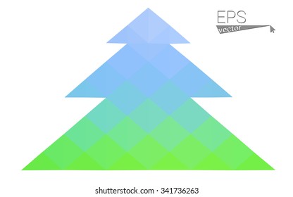 Blue, green low poly style christmas tree vector illustration consisting of triangles. Abstract triangular polygonal origami or crystal design of New Years celebration. Isolated on white background