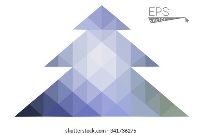 Blue, green low poly style christmas tree vector illustration consisting of triangles. Abstract triangular polygonal origami or crystal design of New Years celebration. Isolated on white background