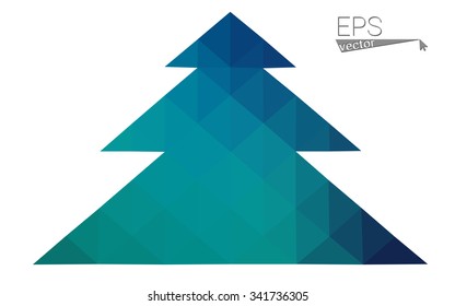 Blue, green low poly style christmas tree vector illustration consisting of triangles. Abstract triangular polygonal origami or crystal design of New Years celebration. Isolated on white background