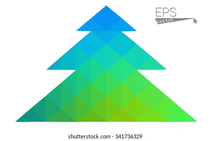 Blue, green low poly style christmas tree vector illustration consisting of triangles. Abstract triangular polygonal origami or crystal design of New Years celebration. Isolated on white background