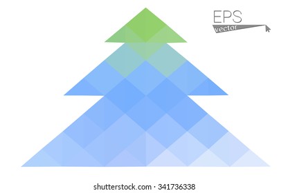 Blue, green low poly style christmas tree vector illustration consisting of triangles. Abstract triangular polygonal origami or crystal design of New Years celebration. Isolated on white background