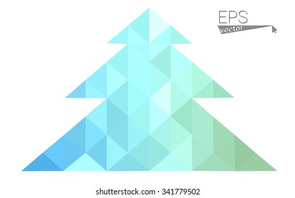 Blue, green low poly style christmas tree vector illustration consisting of triangles. Abstract triangular polygonal origami or crystal design of New Years celebration. Isolated on white background