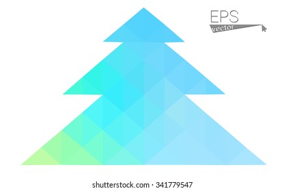 Blue, green low poly style christmas tree vector illustration consisting of triangles. Abstract triangular polygonal origami or crystal design of New Years celebration. Isolated on white background