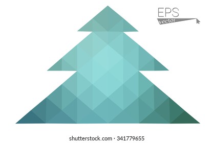 Blue, green low poly style christmas tree vector illustration consisting of triangles. Abstract triangular polygonal origami or crystal design of New Years celebration. Isolated on white background