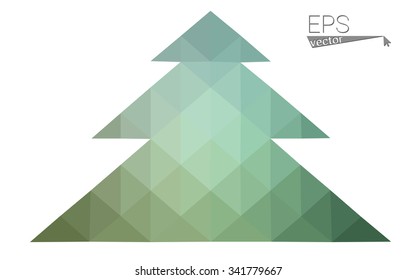 Blue, green low poly style christmas tree vector illustration consisting of triangles. Abstract triangular polygonal origami or crystal design of New Years celebration. Isolated on white background