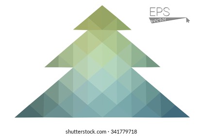 Blue, green low poly style christmas tree vector illustration consisting of triangles. Abstract triangular polygonal origami or crystal design of New Years celebration. Isolated on white background