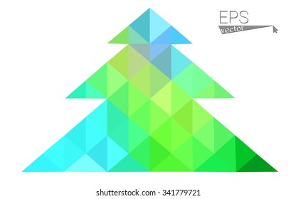 Blue, green low poly style christmas tree vector illustration consisting of triangles. Abstract triangular polygonal origami or crystal design of New Years celebration. Isolated on white background