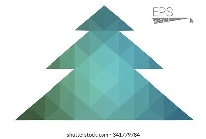 Blue, green low poly style christmas tree vector illustration consisting of triangles. Abstract triangular polygonal origami or crystal design of New Years celebration. Isolated on white background