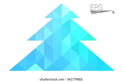 Blue, green low poly style christmas tree vector illustration consisting of triangles. Abstract triangular polygonal origami or crystal design of New Years celebration. Isolated on white background