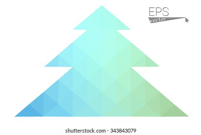 Blue, green low poly style christmas tree vector illustration consisting of triangles. Abstract triangular polygonal origami or crystal design of New Years celebration. Isolated on white background