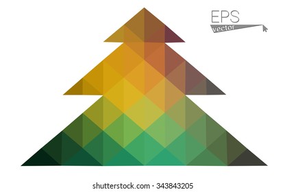 Blue, green low poly style christmas tree vector illustration consisting of triangles. Abstract triangular polygonal origami or crystal design of New Years celebration. Isolated on white background