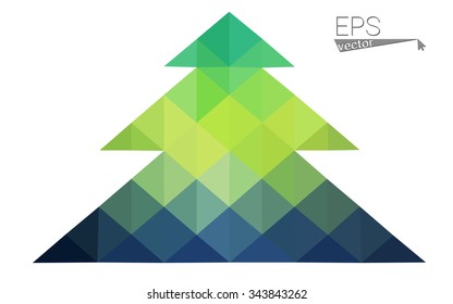Blue, green low poly style christmas tree vector illustration consisting of triangles. Abstract triangular polygonal origami or crystal design of New Years celebration. Isolated on white background