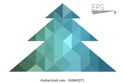 Blue, green low poly style christmas tree vector illustration consisting of triangles. Abstract triangular polygonal origami or crystal design of New Years celebration. Isolated on white background