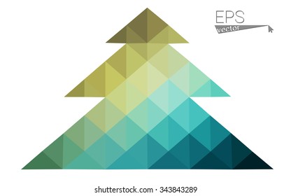 Blue, green low poly style christmas tree vector illustration consisting of triangles. Abstract triangular polygonal origami or crystal design of New Years celebration. Isolated on white background